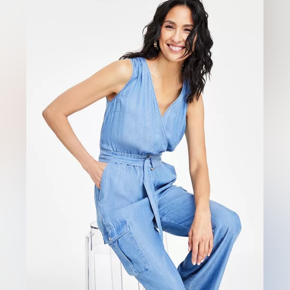 INC International Concepts Light Blue Denim Jumpsuit